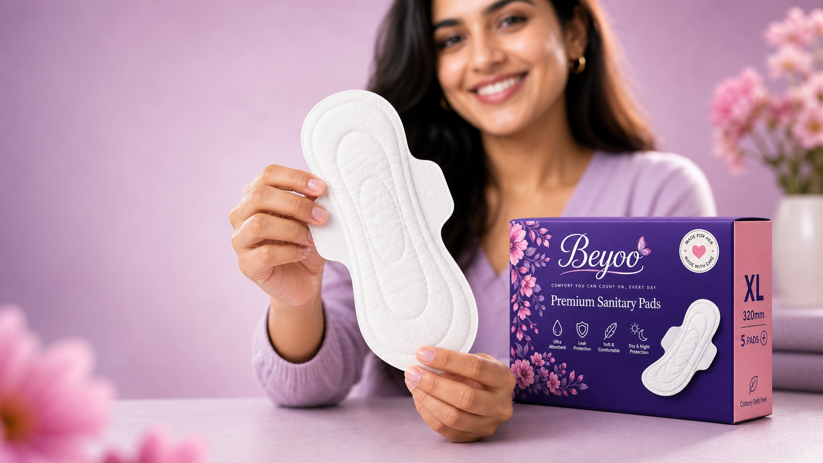 BeYoo technology sanitary pad detail with pack